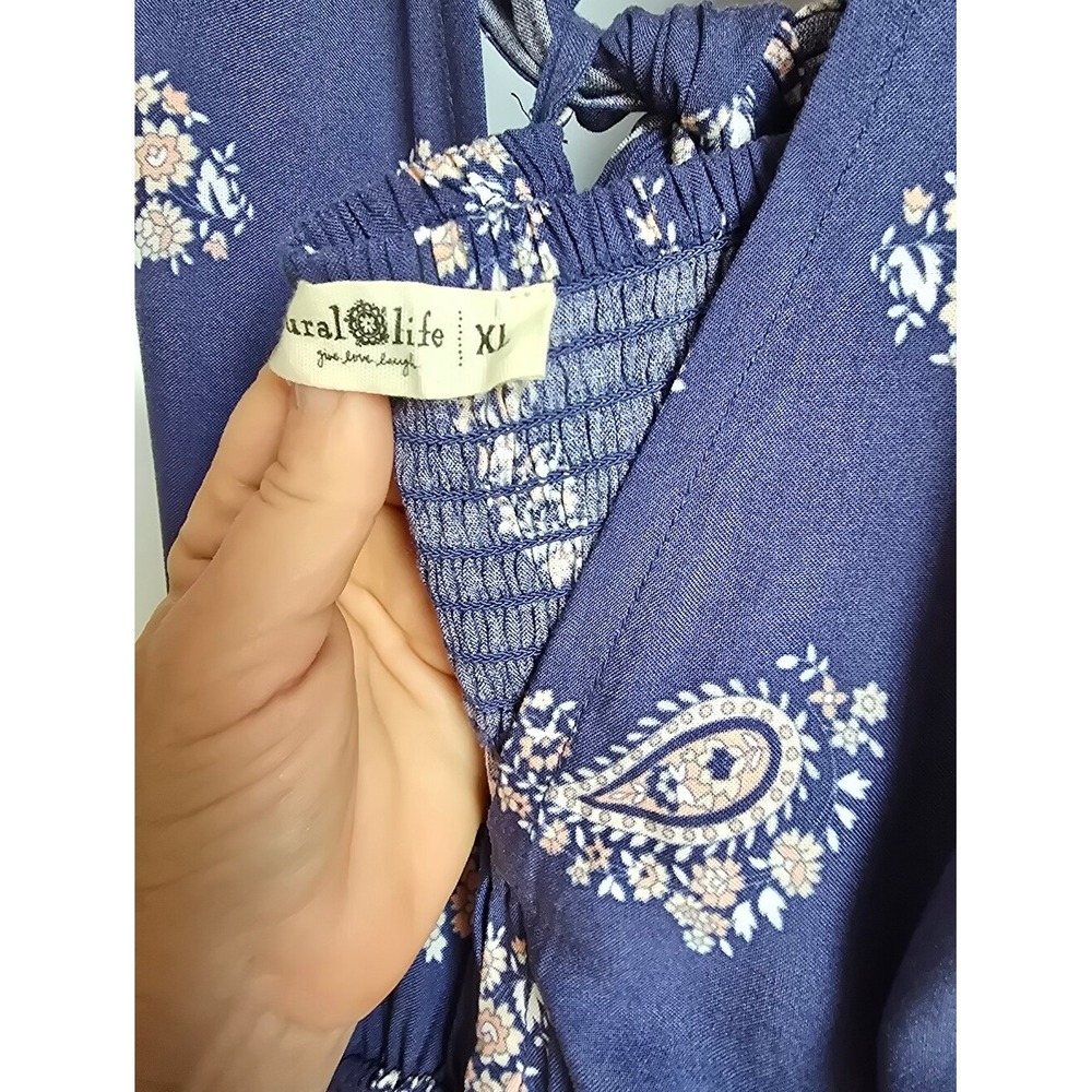 NATURAL LIFE Nadia Blue Paisley Floral Tie Back Halter Maxi Dress SZ XL Boho - Picture 7 of 8